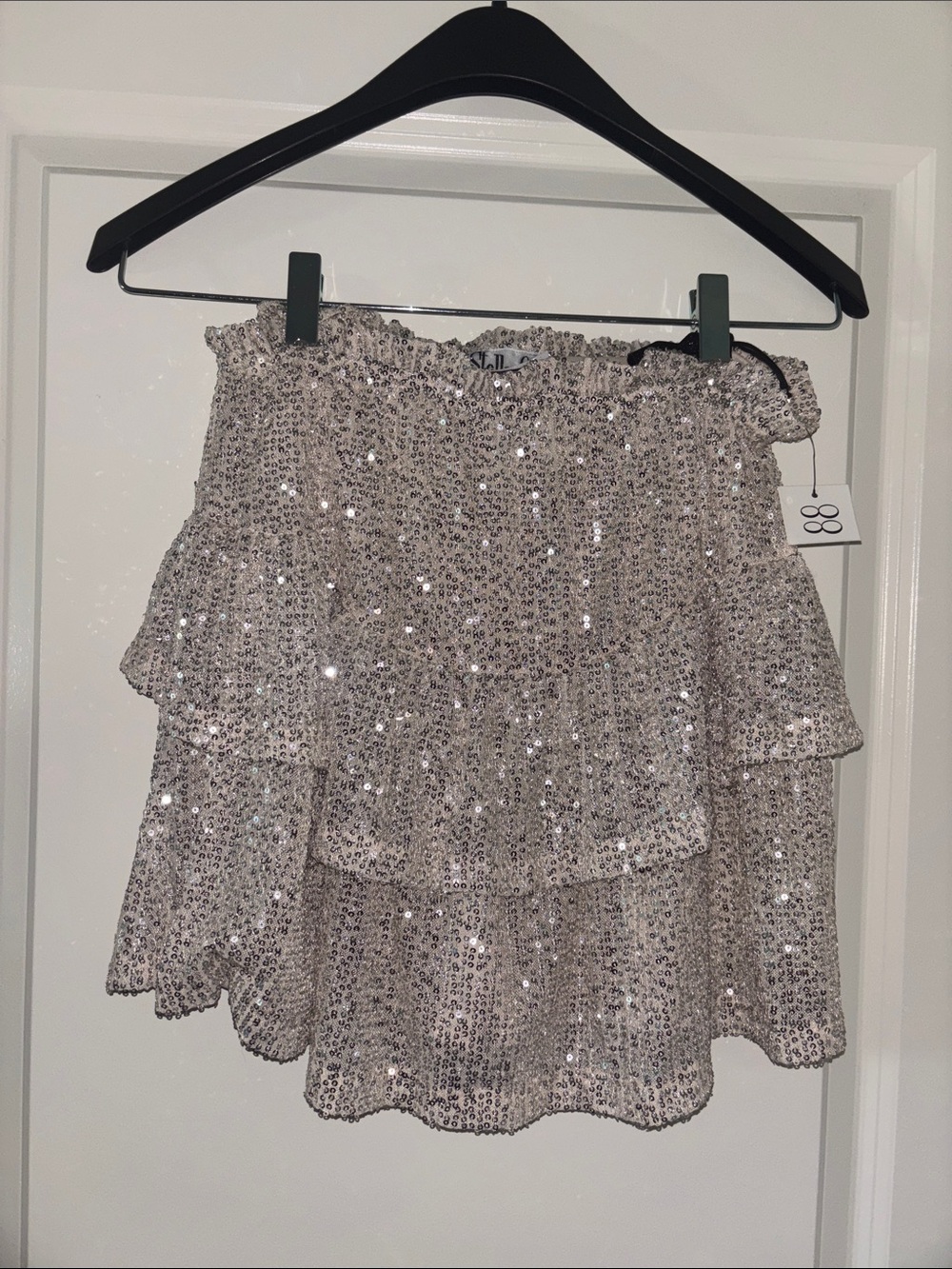 Girls Sequin Tiered Skater Skirt - Light Champagne